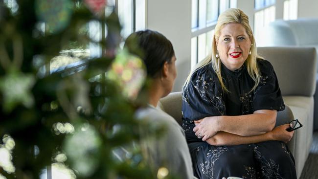 Katrine Hildyard, the Minister for Child Protection Women, speaks to inmate Sarah during a visit to the Adelaide Womens Prison Visiting Centre in December last year. Picture: Mark Brake