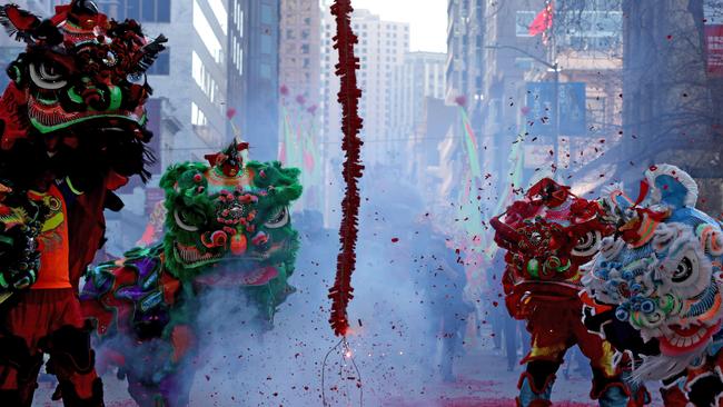 Dancers usher in Chinese New Year in San Francisco. Picture: Getty Images.