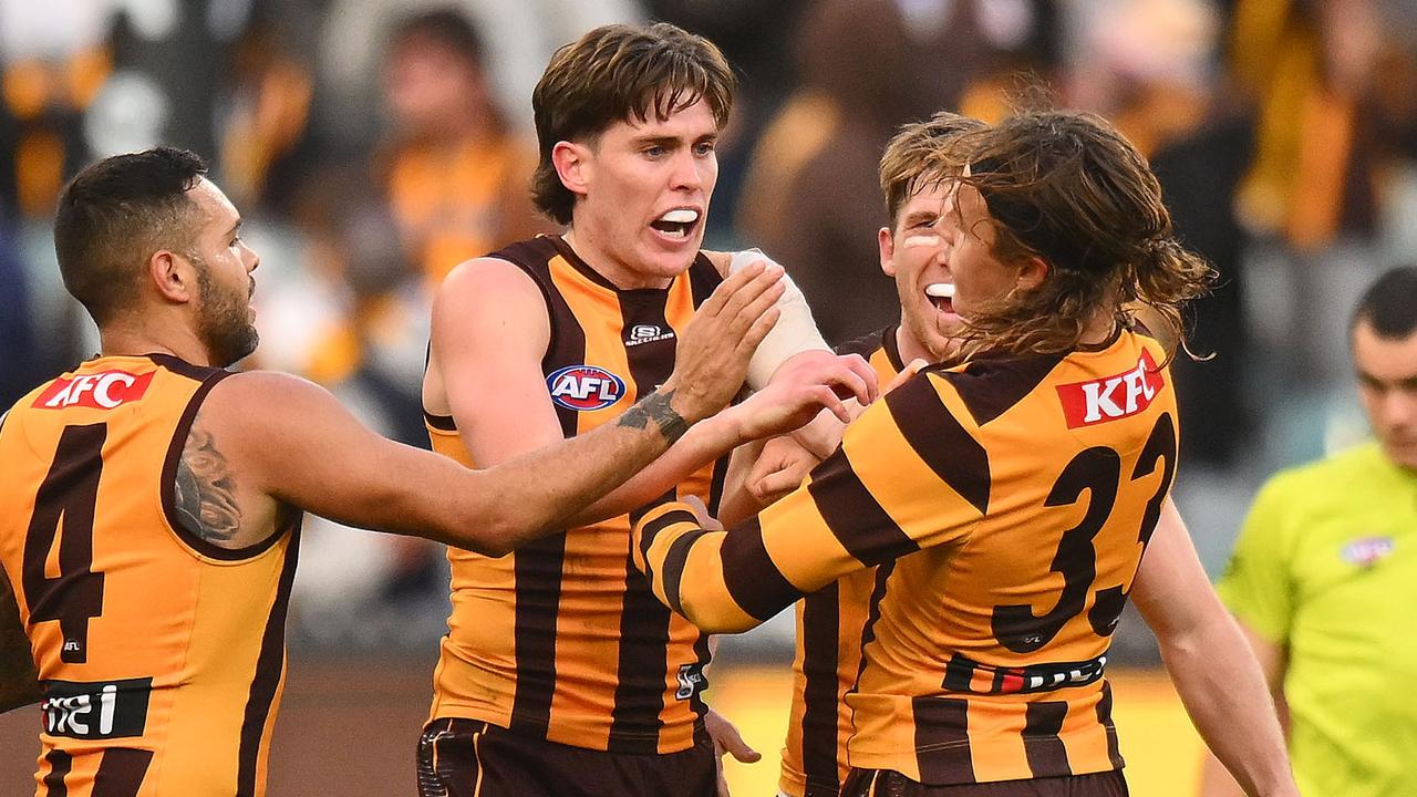 Will Day was more excited than anyone. Photo by Morgan Hancock/AFL Photos/via Getty Images.