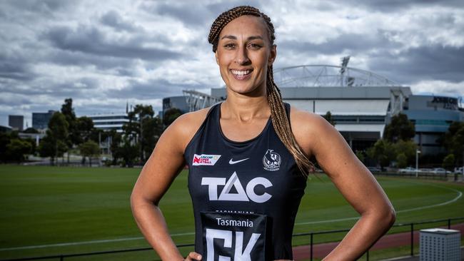 Magpies co-captain Geva Mentor ahead of the Magpies first Super Netball home game of the season. Picture: Jake Nowakowski