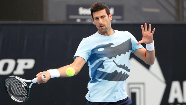 Novak Djokovic during a practice session ahead of the Adelaide International at Memorial Drive. Picture: Sarah Reed/Getty Images