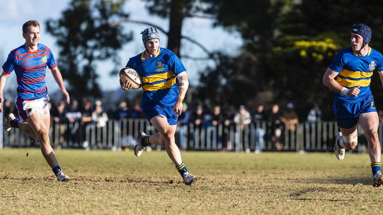 Richard Dean on the move for Grammar against Downlands in O'Callaghan Cup on Grammar Downlands Day at Downlands College, Saturday, August 6, 2022. Picture: Kevin Farmer