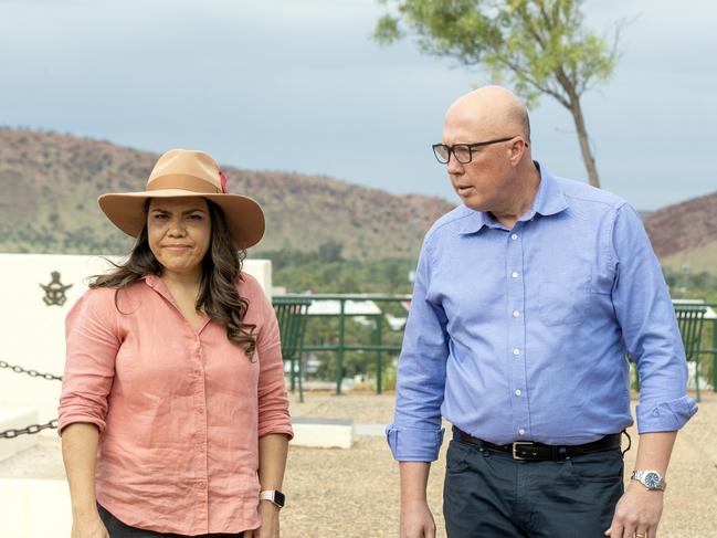 Opposition Leader Peter Dutton and Senator Jacinta Price in Alice Springs. Picture: Liam Mendes / The Australian