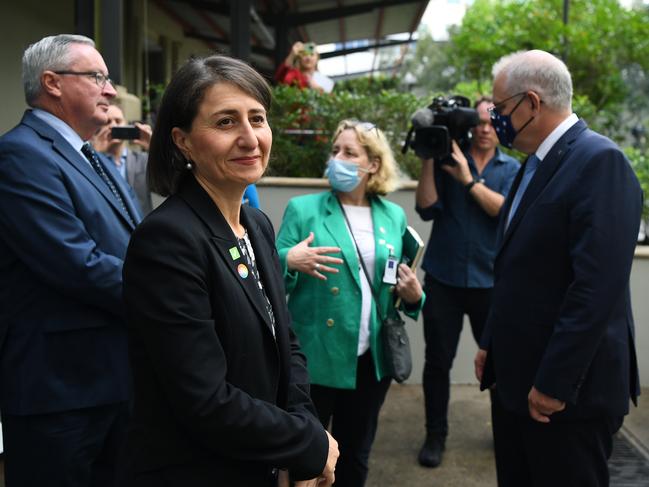 SYDNEY, AUSTRALIA - NewsWire Photos FEBRUARY, 19, 2021: NSW Premier Gladys Berejiklian and Prime Minister Scott Morrison arrive at the USYD Brain and Mind Centre at Camperdown in Sydney. Picture: NCA NewsWire/Joel Carrett