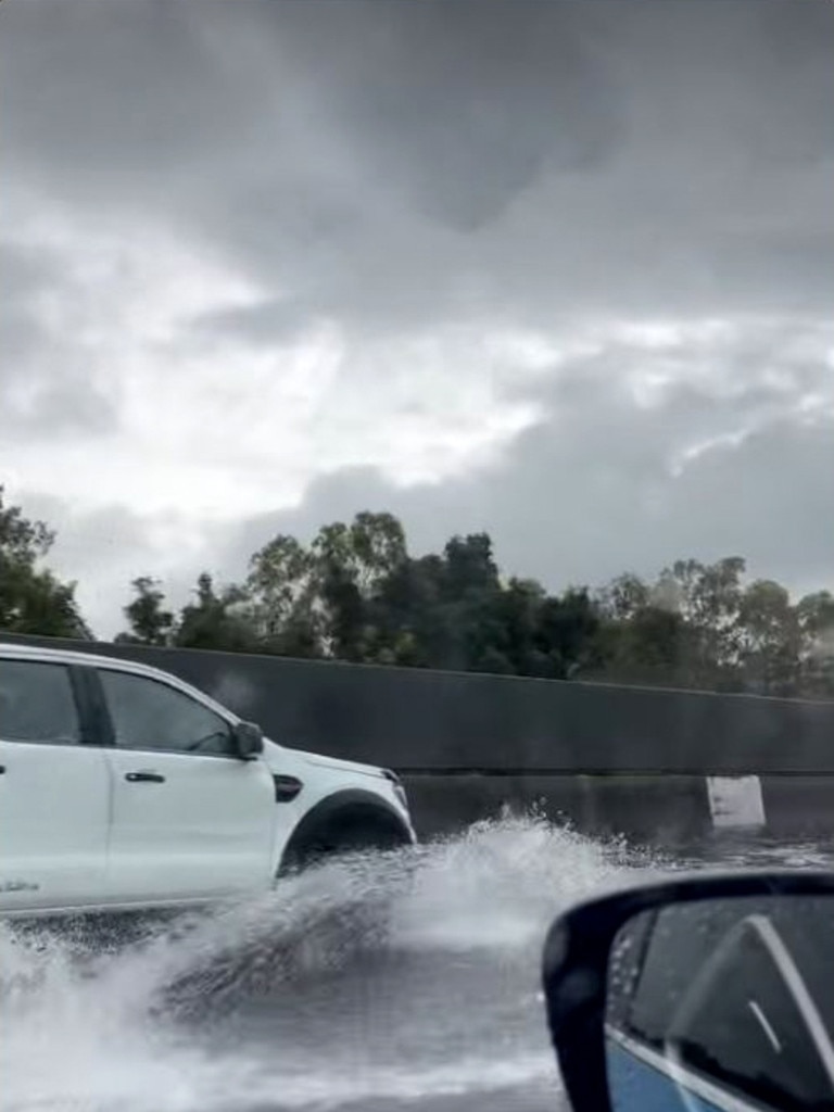 Video grab of flooded roads on the M1 from Loganholme all the way to Pimpama Vision Aimee Eastham