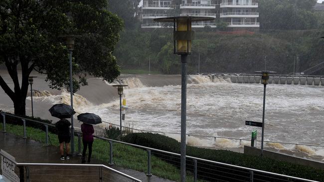 The overflowing Charles St weir. Picture: NCA NewsWire/Bianca De Marchi