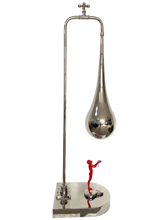 Stargazing, 2016, stainless steel, bronze, LED lights, vehicle duco, ed 9_16, 218x48x60cm from Chen Wenling’s Lightness of Being exhibition at Vermillion gallery