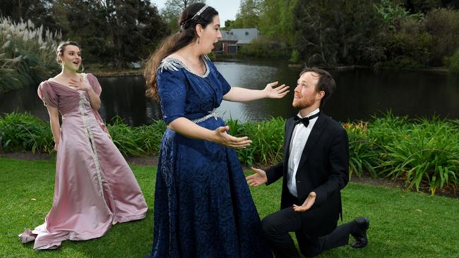Katrina Mackenzie, Victoria Coxhill and Kim Worley from Co-Opera perform Handel's classic Acis and Galatea at the Adelaide Botanic Garden. Picture: Mark Brake