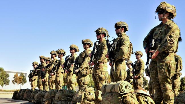 Soldiers on parade at RAAF base Edinburgh.