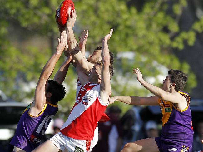 Loddon Valley Football League, Grand Final, Bears Lagoon/Serpentine Bears  v Bridgewater Mean Machine, at Marong,   ,  Bears Lagoon/ Serpentine Bears, ( blue, gold)  &     Bridgewater Mean Machine  (reed, white)