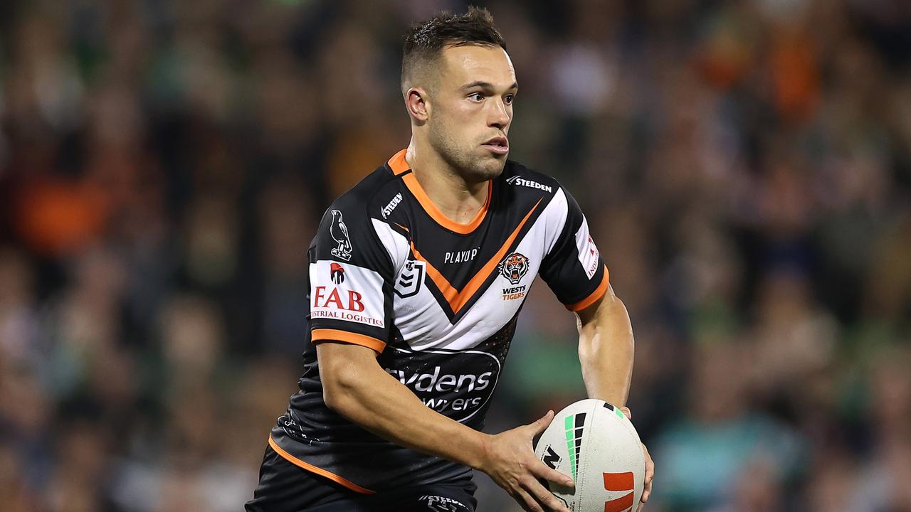 Super Leagues side Leeds Rhinos could look to poach Luke Brooks from the Wests Tigers. Picture: Getty Images.