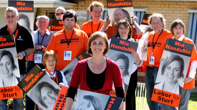 Handshin with supporters on Hectorville Road in Adelaide back during her political campaigning. Picture: Supplied