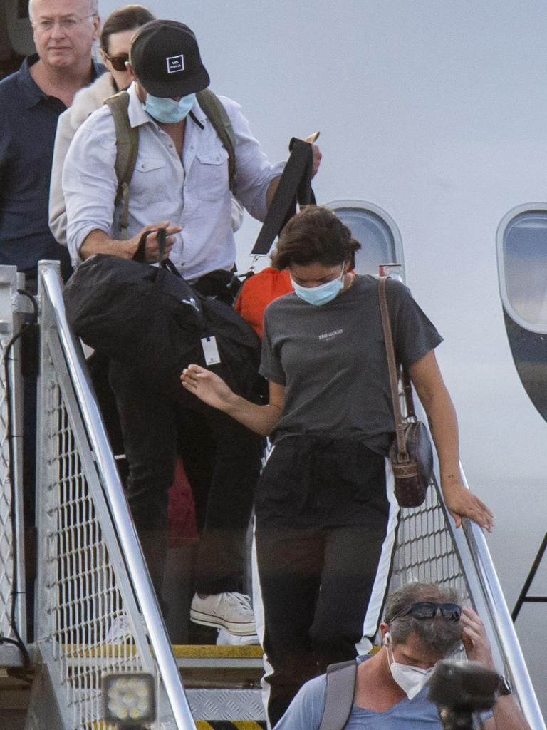 Efron and Valladares disembark. Picture: Media Mode.