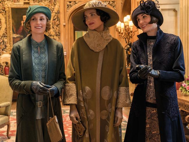 Elizabeth McGovern (middle) and Michelle Dockery (right) with fellow Downton Abbey cast member Joanne Froggatt (left) in the new movie.