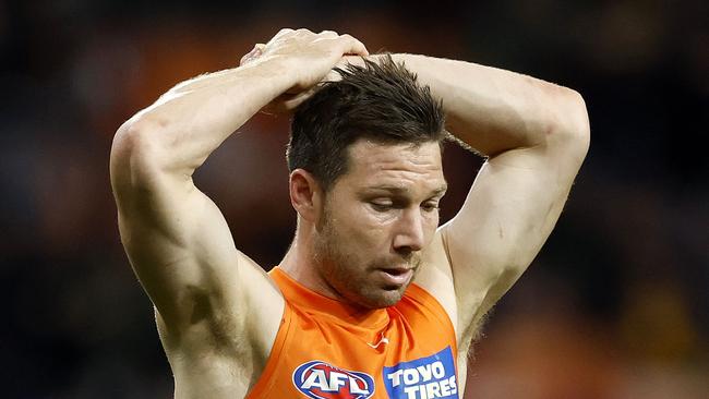 Dejected Toby Greene during the AFL Semi Final match between the GWS Giants and Brisbane Lions at Engie Stadium on September 14, 2024. Photo by Phil Hillyard(Image Supplied for Editorial Use only - **NO ON SALES** - Â©Phil Hillyard )