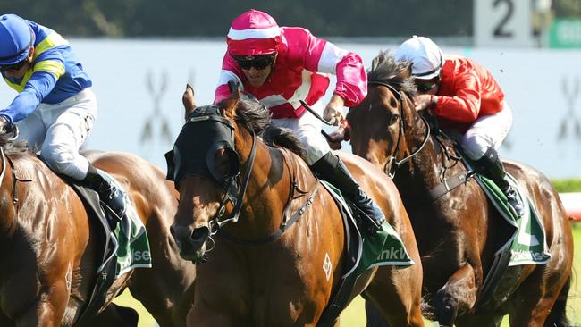 SYDNEY, AUSTRALIA - DECEMBER 21:  Jay Ford riding Ang Pow wins Race 8 James Squire during Sydney Racing at Royal Randwick Racecourse on December 21, 2024 in Sydney, Australia. (Photo by Jeremy Ng/Getty Images)