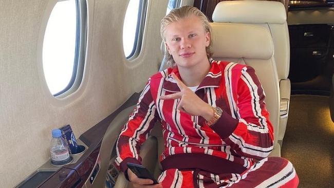 Norwegian and Manchester City striker travels in comfort.