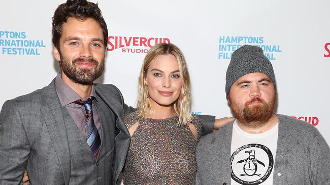 Paul Walter Hauser, with I, Tonya co-stars Sebastian Stan and Margot Robbie, says the movie has become a calling card. Picture: Getty