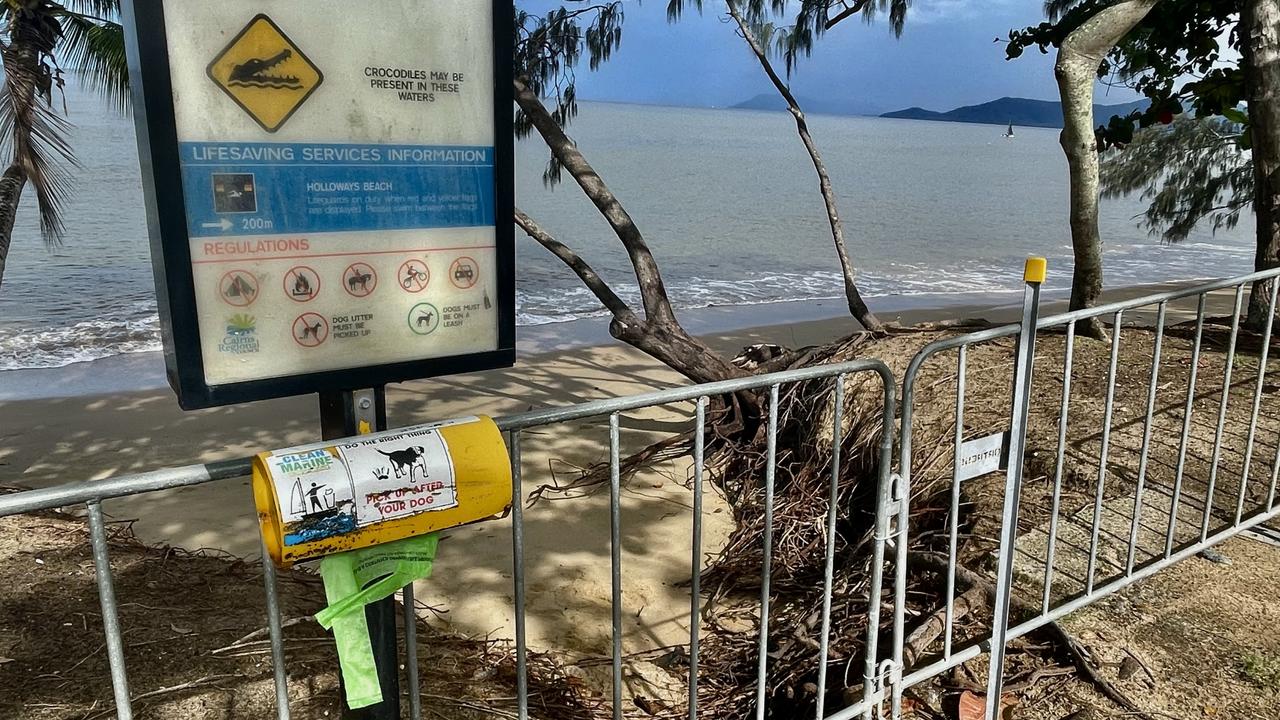 Erosion on Holloways Beach has continued well after the installation of two rock wall groins designed to slow the loss of sand from the beach. Picture: Peter Carruthers