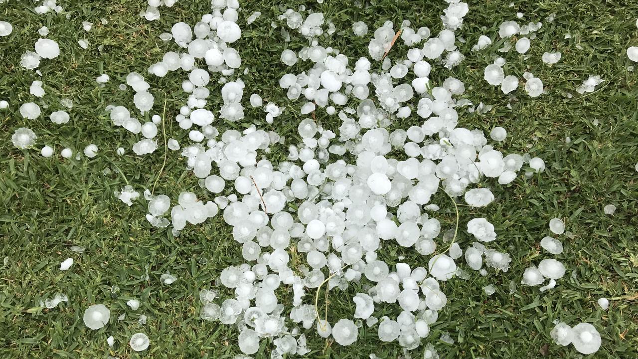 Large hail stones pile up at Saratoga on the NSW Central Coast.