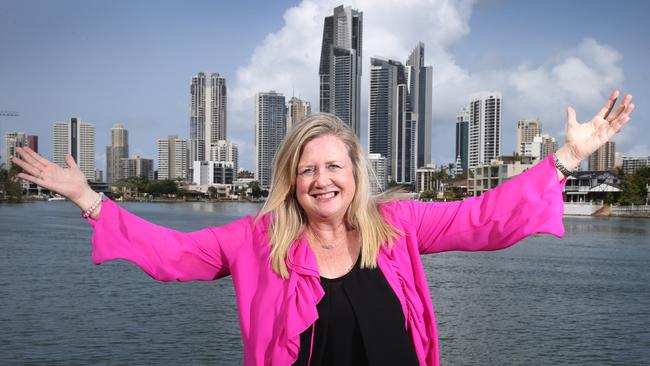 Gold Coast business leader and community worker Karen Phillips announcing she will run for Division 10 in the council elections. Picture Glenn Hampson.