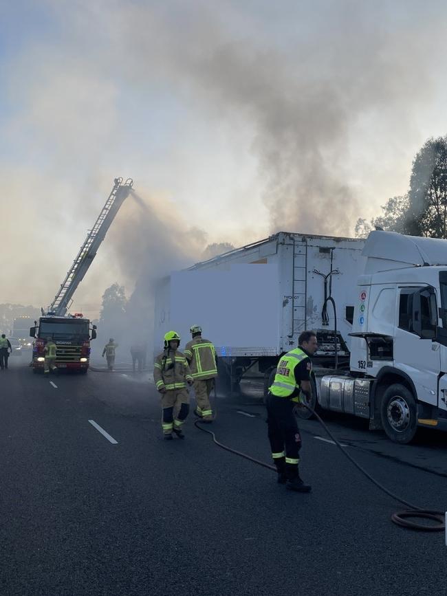 The truck caught fire on the M5 in the early hours of Thursday. Picture: Twitter/X