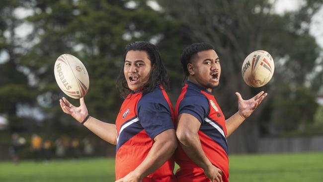 Hallam College brothers Jeremiah Neli and Josiah Ekkehard Neli ahead of their second NRL Schoolboys Victorian qualifiers game. Hallam booked their spot in the NRL Schoolboy Cup with a win over Mount Ridley. Picture:Rob Leeson.