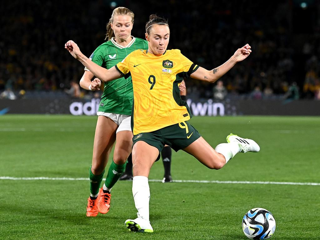 Caitlin Foord on the ball for the Matildas during their World Cup opener against Ireland. Picture: Bradley Kanaris/Getty Images