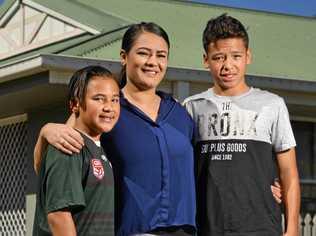 Carter Westlake, 11, Kym Monzari and Harlyn Westlake, 12 at their Brassall home. Picture: Cordell Richardson