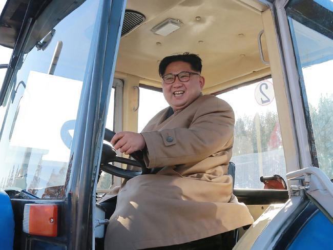 Kim inspects the Tractor Factory in Nampo City, North Korea last week. Picture: AFP/KCNA