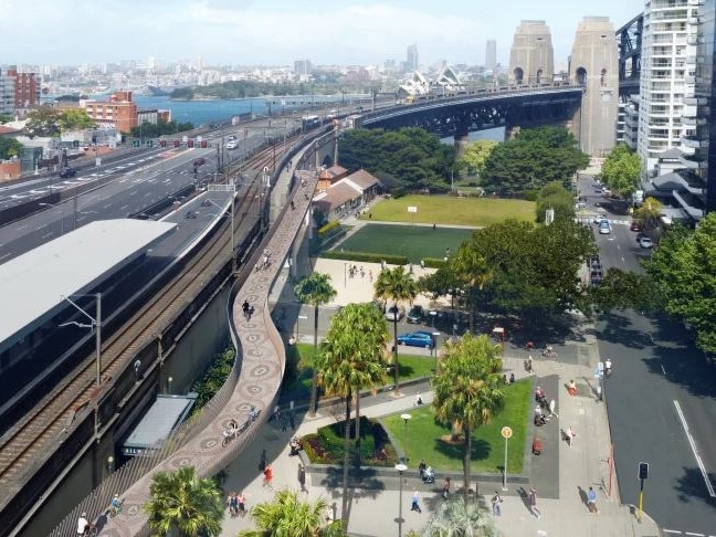 An Aboriginal design for the ramp’s surface, featuring “interconnected eels”, was unveiled in August. Picture: Transport for NSW