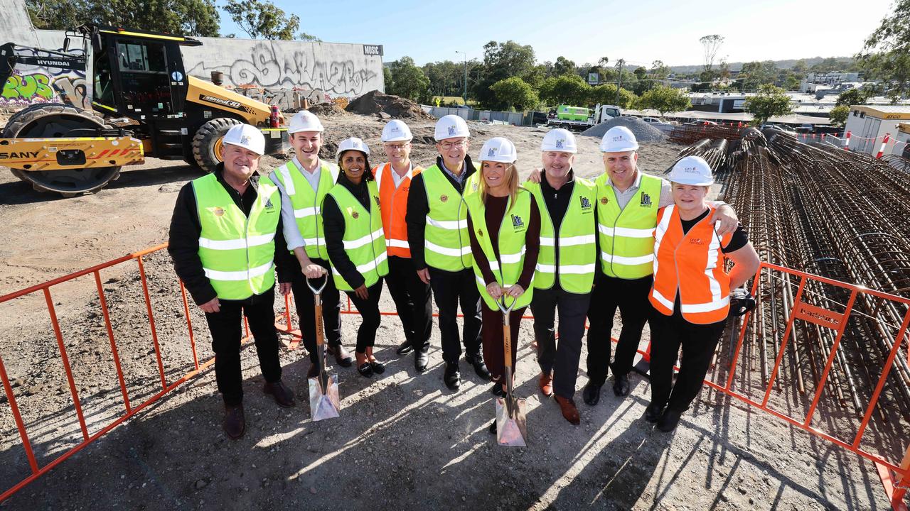 State Government and Vinnies execs and CEO Sleepout ambassadors celebrate the beginning of construction of new Nerang units at a sod turning ceremony. Picture: Glenn Hampson.
