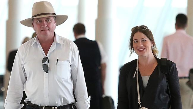 EMBARGOED FOR PRINT - NOT FOR ONLINE TIL MARCH 3, 2018 Former Deputy Prime Minister Barnaby Joyce and his pregnant partner Vikki Campion pictured at Canberra airport. Picture: Kym Smith