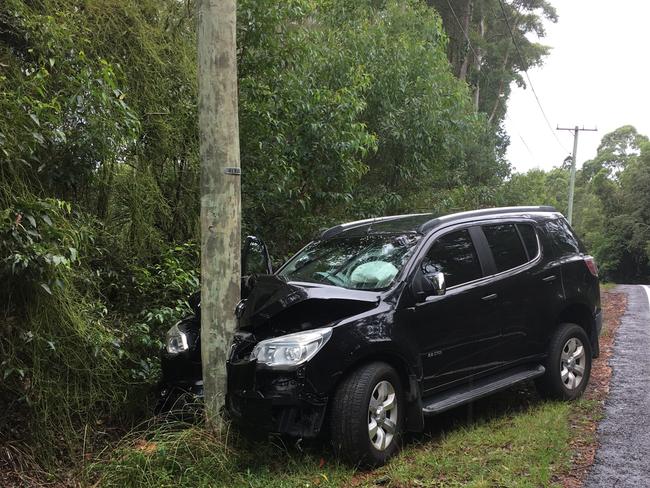 This driver ended up crossing to the wrong side of the road and hit the power pole head on. Picture: supplied