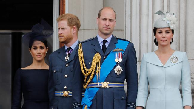 From left, Meghan, Prince Harry, Prince William and Catherine at Buckingham Palace in 2018. Picture: AFP