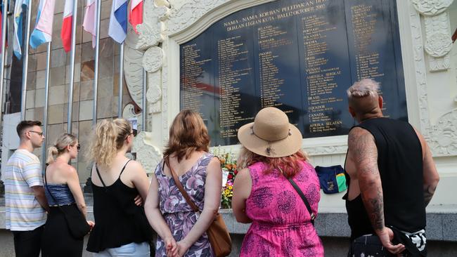 Australian tourists visit the Bali bombing memorial in Legian, Kuta. Picture. Lukman S. Bintoro