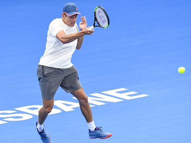 Alex de Minaur during a practice session at Pat Rafter Arena.