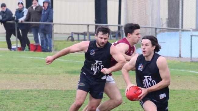 Gaffney (right) and Sam Gray in action for Port District. Picture: Port District Football Club