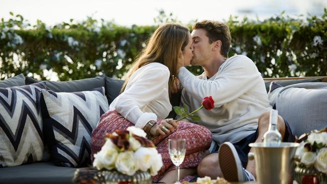 Matty J and Laura’s first kiss on The Bachelor back in 2017. 