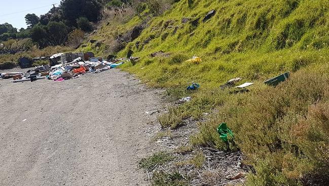 A resident sent in this picture of a pile of rubbish dumped next to the Onkaparinga River.