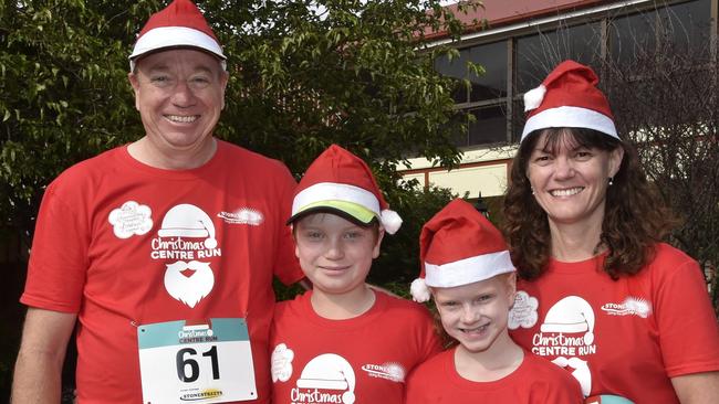 Family festive fun, Allan Schefe and his family Izaak, Mackenzi and Karen. Toowoomba Hospital Foundation, Christmas centre run. December 2017