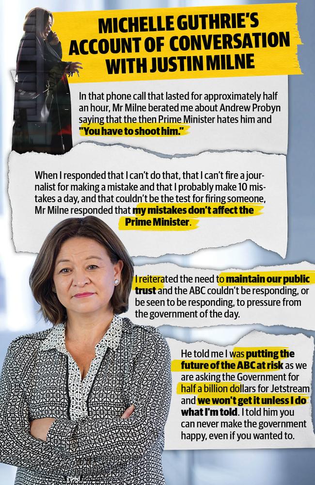 Michelle Guthrie's account of her conversation with ABC chairman Justin Milne.