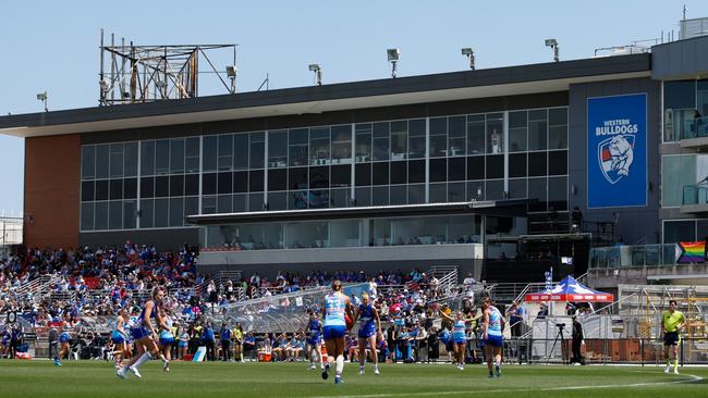 Football has returned to Whitten Oval during the AFLW season, with construction almost complete on the Western Bulldogs’ new state-of-the-art facilities. Picture: Dylan Burns / Getty Images