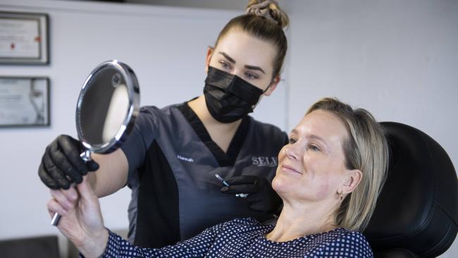 Hyde Park cosmetic nurse injector Hannah Rivers with patient Debbie Rowe. Picture: Mark Brake