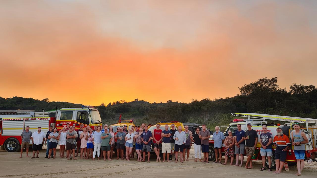 A picture of the Happy Valley community on Fraser Island, where they have stayed to fight the fire. Most are members of the local Rural Fire Brigade. Picture: Supplied