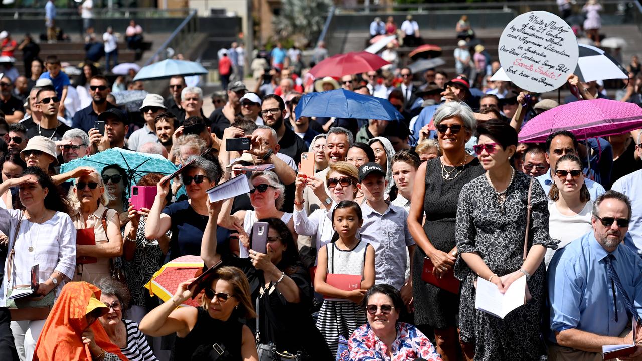 Thousands gathered in the cathedral forecourt to watch. Picture: NCA NewsWire / Jeremy Piper