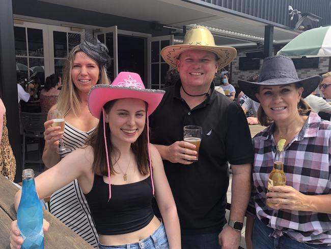 Work mates (from left) Leith Smith, Lydia Oliver, Daniel Peacock and Rochelle Lehmann, from Skinmart at Allambie Heights, were having a Melbourne Cup lunch at The Forest Hotel, Frenchs Forest, as a reward for working hard through the Covid lockdowns over the past 18 months. Picture: Jim O'Rourke