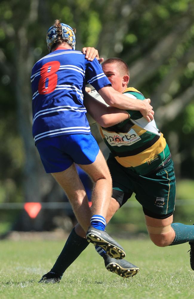 SURFERS PARADISE RUGBY, GOLD COAST , AUSTRALIA - April 10, 2021: Surfers Paradise Dolphins U14sv USQ Saints U14s - Day Two of King of the Country rugby tournament.Played at Surfers Paradise Eagles Rugby Ground at Southport. Picture: Scott Powick Newscorp