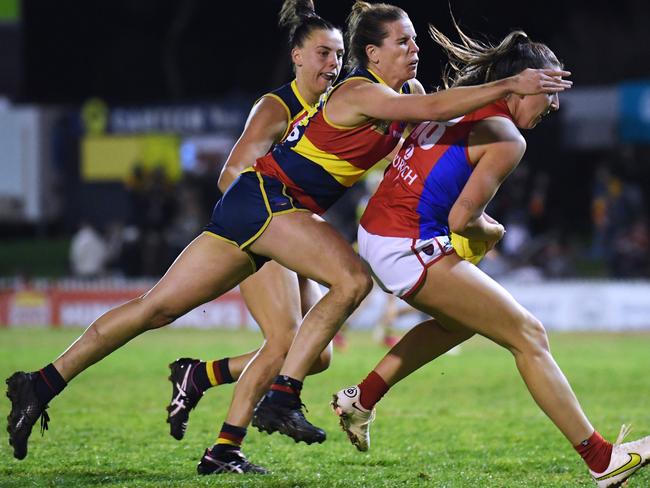 Chelsea Randall ranked no. 5 in Champion Data ranking points for all Power and Crows players in round 1. She spent time on ball in the middle during the second half against Melbourne. Picture: Getty Images