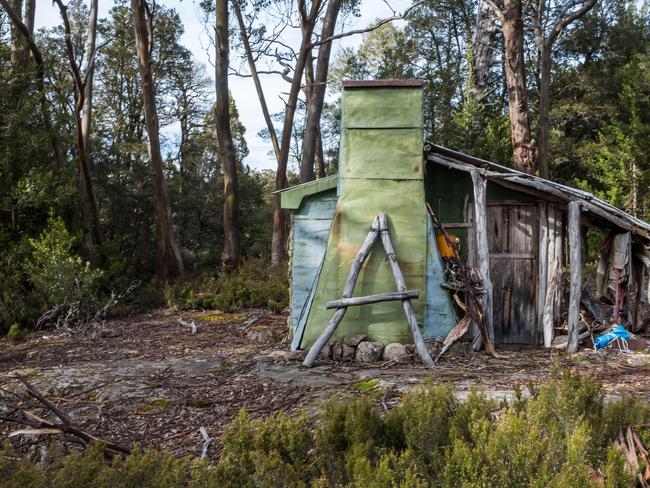 The historic hut on Halls Island, Lake Malbena, in the Walls of Jerusalem National Park.